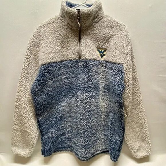 West Virginia Summit Sportswear 1/4 Zip Men's Large Gray Blue Plush Sherpa GUC - Picture 1 of 12